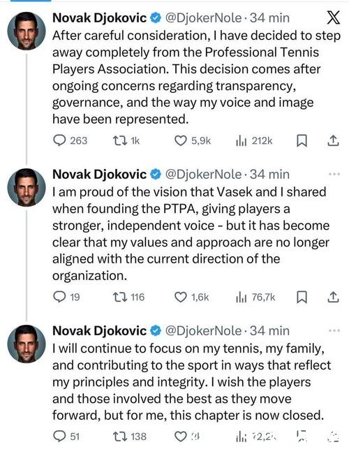 德约科维奇宣布退出职业网球运动员协会 德约科维奇宣布退出职业网球运动员协会